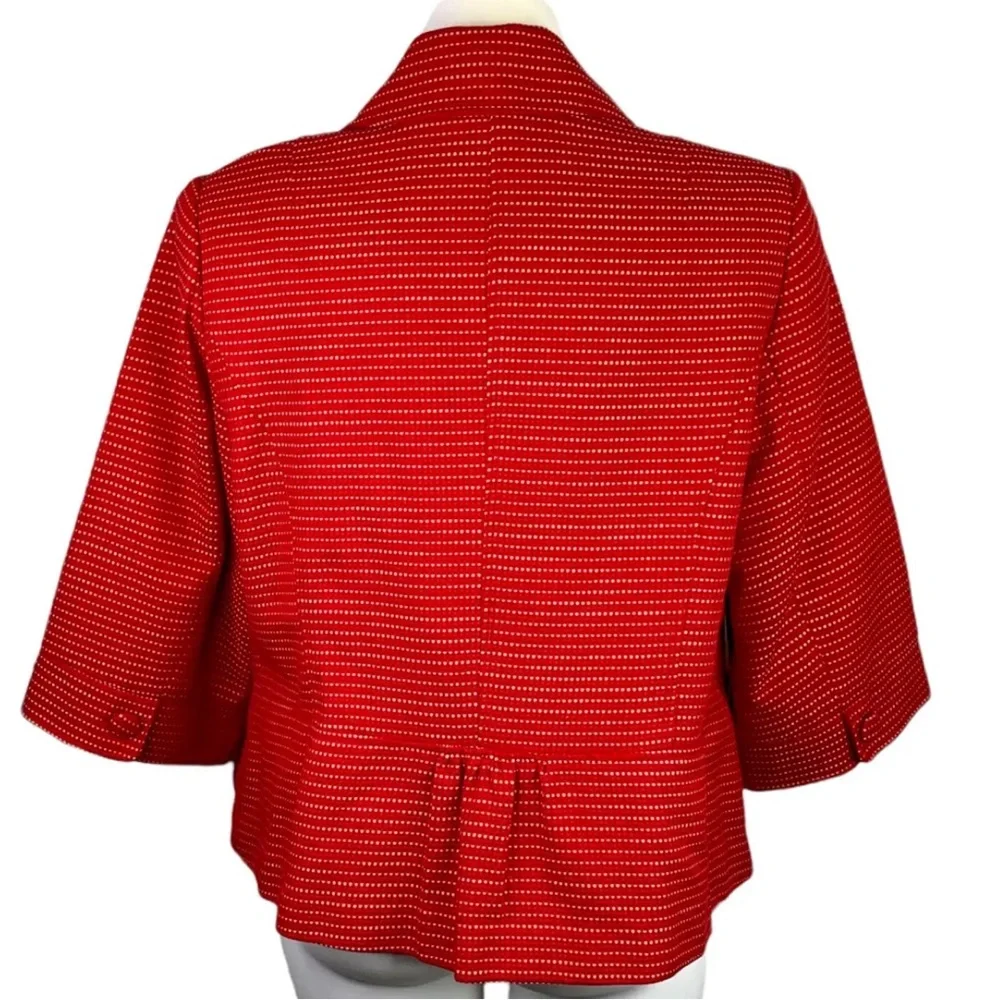 Lane Bryant Red Blazer Jacket Tan Polka Dot Cotton Ruffled 3/4 Sleeves Sz 14